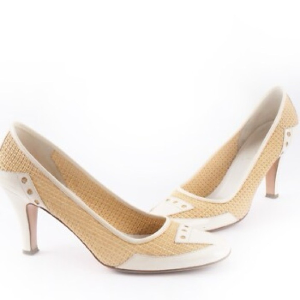 PRADA woven rattan heels designer pumps Sz 40
